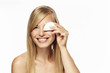 © sanneberg - Beautiful woman with cotton pad, smiling