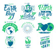 Vector illustration of happy Earth day element set with earth globe, leaves