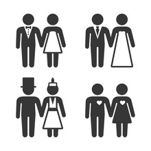 Couple Getting Married Icons Set. Vector