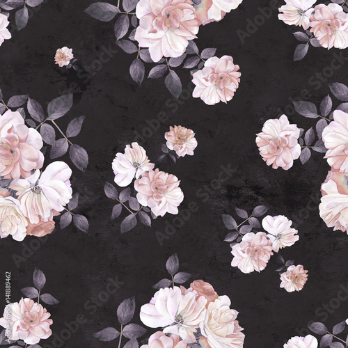 roze-kwiat-akwarela-ciemny-wzor