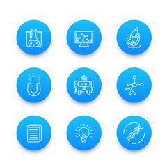 Sticker - Science line vector icons, laboratory, chemistry, physics, biology, research