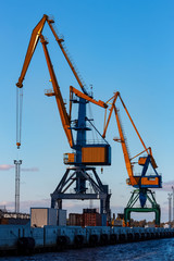 Sticker - Yellow cargo cranes in the port of Riga, Europe