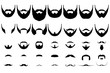 Set of isolated vector facial hair styles on white background. Beards and mustaches types big collection. Silhouette vintage beard and mustache. Hipster style emblems, icons, labels. 