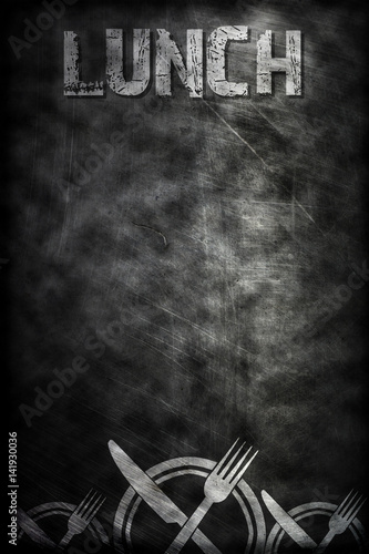 Lunch Writing From White Chalk On Black Board With Texture In