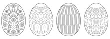 Collection Of Easter Eggs. Coloring Book Page For Adults With Zentangle Elements.