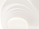 Fototapeta Do przedpokoju - Empty white room modern space interior 3d rendering image.a curve wall with pure white. Decorate wall with hidden light