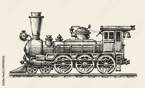 Dekoracja na wymiar  vintage-lokomotywa-recznie-rysowane-pociag-retro-szkic-ilustracja-wektorowa