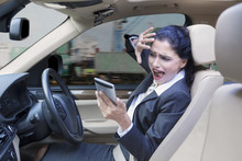 Businesswoman Closing Her Face In Car