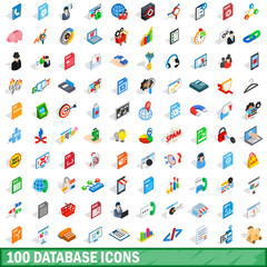 Wall Mural - 100 database icons set, isometric 3d style