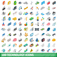 Sticker - 100 technology icons set, isometric 3d style
