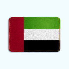 Sticker - National flag of United Arab Emirates with denim texture and orange seam. Realistic image of a tissue made in vector illustration.