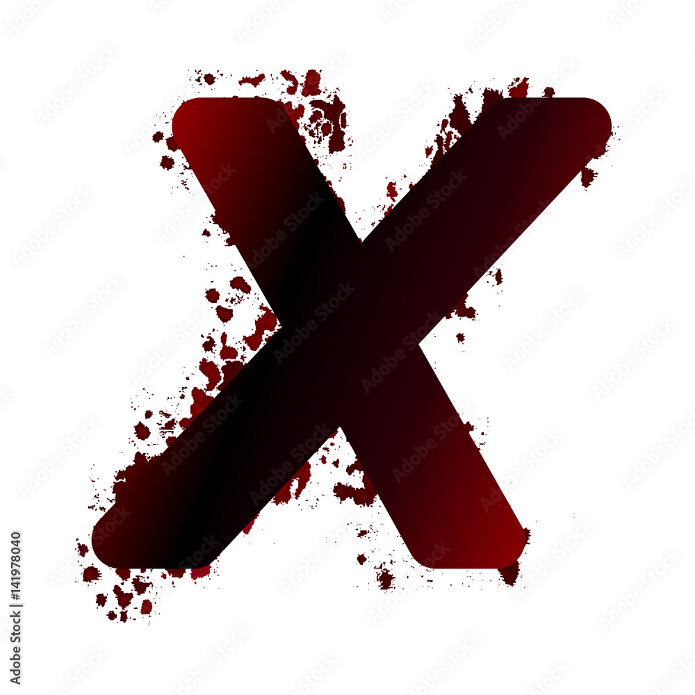 Dirty bloody letter X with spots. Grunge alphabet. Scary letters