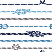 Seamless Marine Pattern With Knots And Rope. Vector Sea Illustration With Rope Ornament And Nautical Knots.
