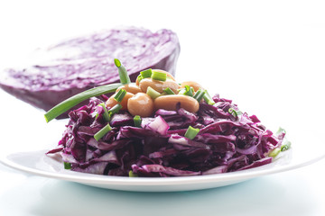 fresh salad of red cabbage with boiled beans