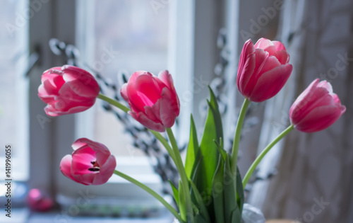 Pink tulips, bouquet.