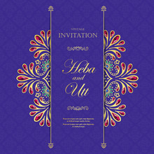 Wedding Or Invitation Card  Vintage Style  With  Crystals  Abstarct Pattern Background  ,vector Element Eps10 Illustration,indian,islam,wedding,invitation