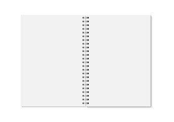 Poster - Vector realistic opened notebook. Vertical blank copybook with metallic silver spiral. Template (mock up) of organizer or diary isolated.
