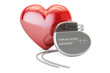 Artificial cardiac pacemaker with red heart, 3D rendering