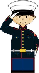 Wall Mural - Cute Cartoon Saluting US Marine Soldier