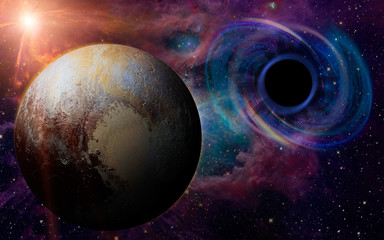 Wall Mural - stars are collapsing in a deep spiral, attracted by the huge gravitational field of a black hole. pl