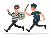 Policeman Chasing A Thief. The Concept Of Combating Crime. Vector Illustration