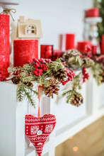 Christmas Decoration With Fireplace In The Room