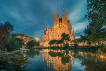 Barcelona, Catalonia, Spain: Basicila And Expiatory Church Of The Holy Family, Known As Sagrada Familia At Sunset 
