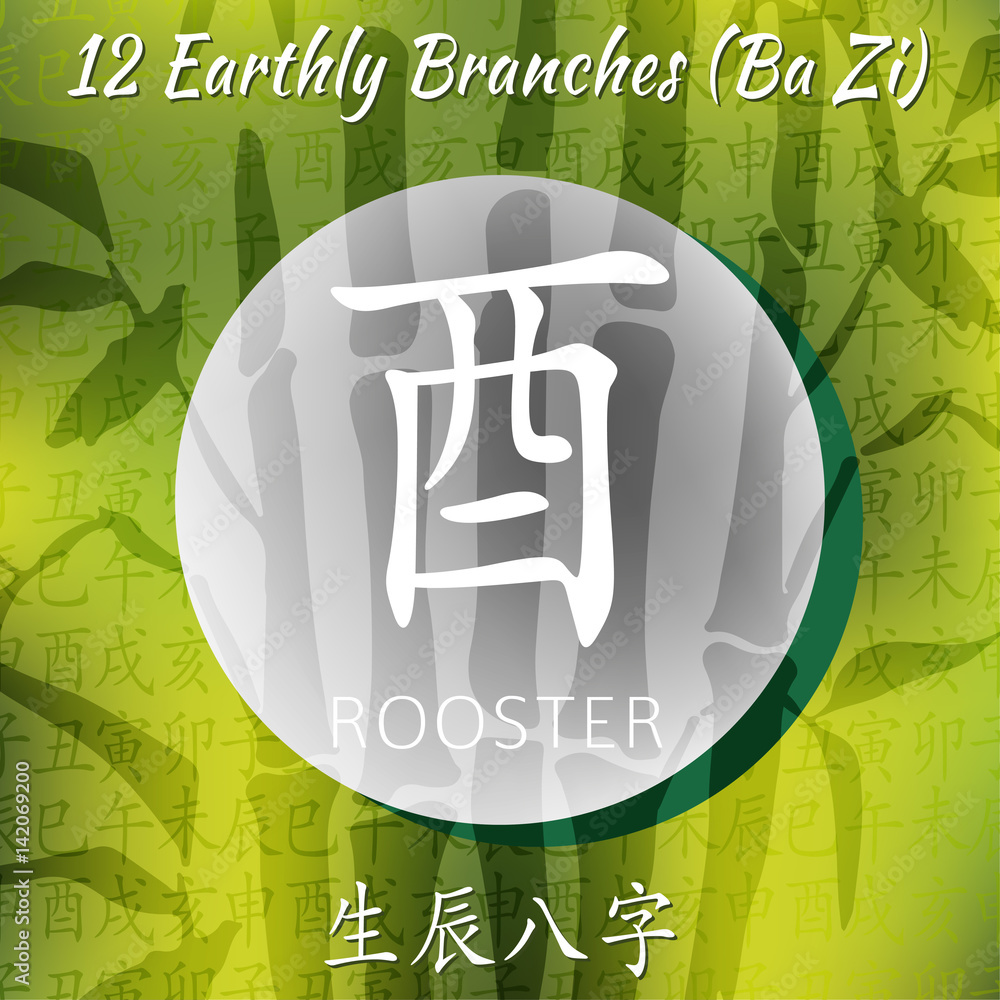 Set of chinese feng shui hieroglyphs. Translation of 12 zodiac animals ...