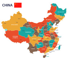 China - Map And Flag - Illustration