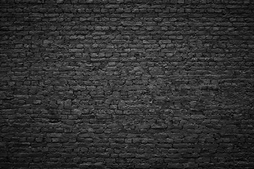 Wall Mural - gloomy background, black brick wall of dark stone texture