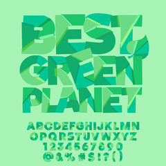 Vector eco banner Best green planet. Vector set of colorful letters, numbers and symbols