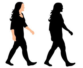 Wall Mural - vector, black silhouette of a girl walking, side view