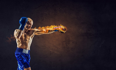 Poster - Young boxer man . Mixed media