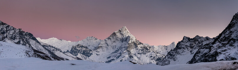 panorama of the khumbu valley in nepal with amadablam mount