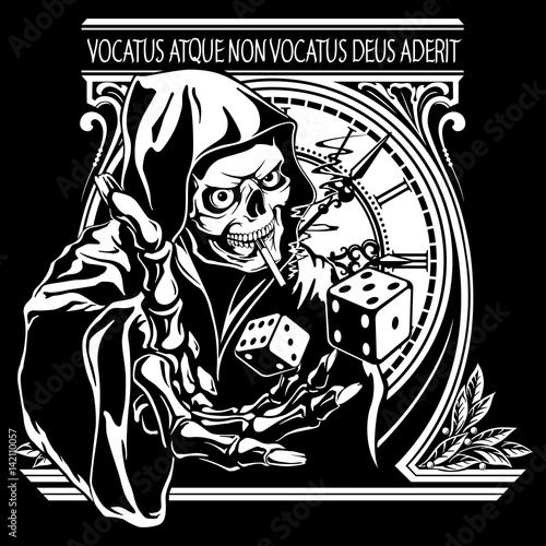 Skeleton throws dice vector illustration Stock Vector Adobe Stock