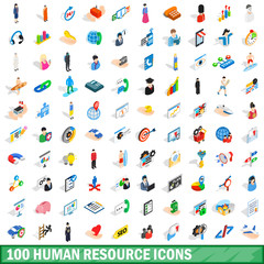Canvas Print - 100 human resource icons set, isometric 3d style
