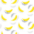 Banana pop art seamless vector pattern on white. Summer fruit repeat background.