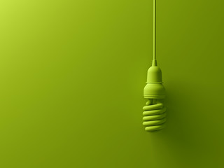 Aufkleber - Green eco energy saving compact fluorescent light bulb hanging isolated on green background with shadow , the same color abstract creative idea concept . 3D rendering.