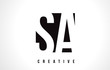 SA S A White Letter Logo Design with Black Square.