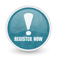 Aufkleber - Register now brillant crystal design round blue web icon.