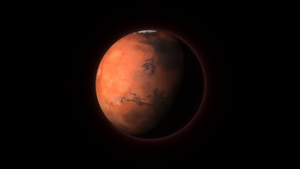 Wall Mural - planet mars in outer space, spinning around its axis on a black background. seamlessly loopable comp