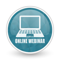Fototapete - Online webinar brillant crystal design round blue web icon.