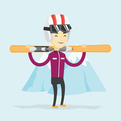 Canvas Print - Man holding skis vector illustration.