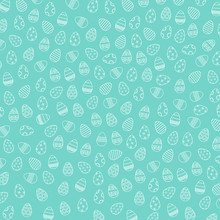 Vector Line Pattern With Easter Eggs On The Blue Background. Concept Of Happy Easter.