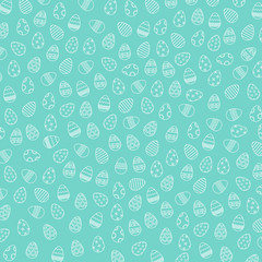 Vector line pattern with Easter eggs on the blue background. Concept of Happy Easter.