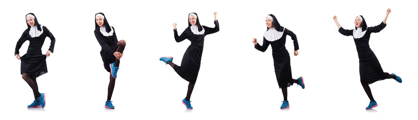 Canvas Print - Nun isolated on the white background