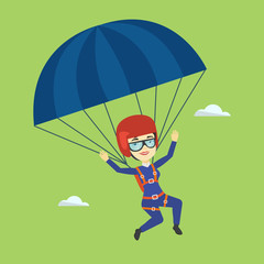 Canvas Print - Young happy woman flying with parachute.