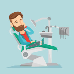 Poster - Man suffering in dental chair vector illustration.