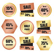 © topfriday - Set of sale, buy now, new, half price banner in gold shade color.