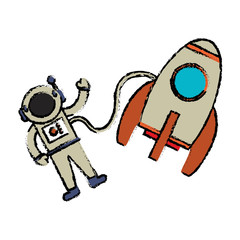 Poster - astronaut rocket floating image vector illustration eps 10